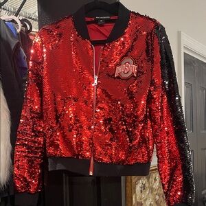 Wild Collection Ohio State Red and Black Sequin Bomber Jacket